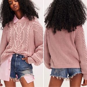 Free People Frankie Pink Cable Knit Sweater Women's Small